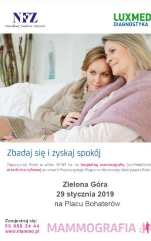 Bezpłatne badania mammograficzne w Zielonej Górze